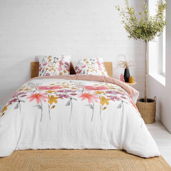 Valge-roosa pikendatud musliinist voodipesu kaheinimesevoodile 240x260 cm Rosine - douceur d'intérieur