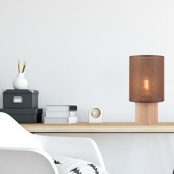 Pruun laualamp tekstiilist varjuga, kõrgus 30 cm Ari - LAMKUR-image-1