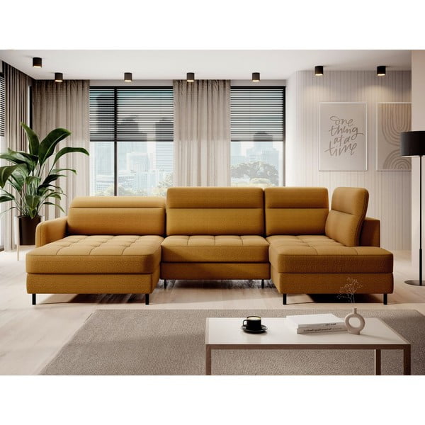 Kollane sametist lahtikäiv/sahtliga nurgadiivan (parem nurk/U-kujuline) Berrto – ELTAP-image-1