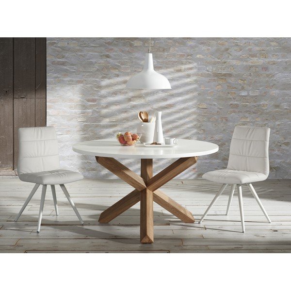 Tammepuust söögilaud valge lauaplaadiga , ø 120 cm Nori - Kave Home-image-4