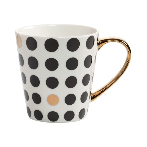 Černý porcelánový hrnek s potiskem z pravého zlata Maxwell & Williams Aurora Dots, 340 ml
