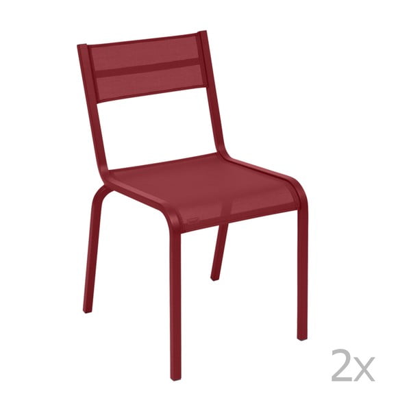 Sada 2 červených kovových zahradních židlí Fermob Oléron