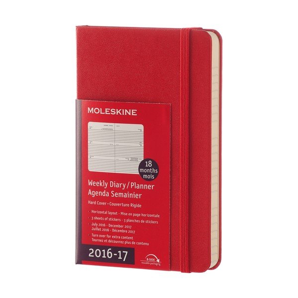 Červený týdenní diář Moleskine Hard, 18 měsíců, malý