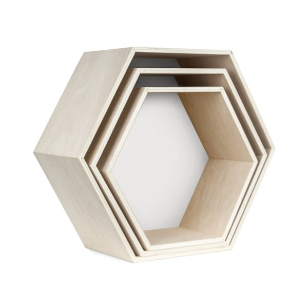 3 valge ja pruuni värvi seinariiuli komplekt Hexagon - Little Nice Things