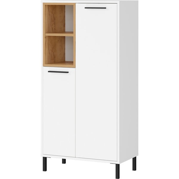 Valge kõrge vannitoakapp tammepuust 59x118 cm Loria - Germania-image-1