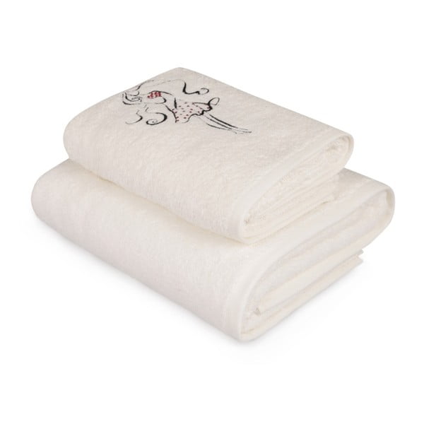 Set bílého ručníku a bílé osušky s barevným detailem Belle