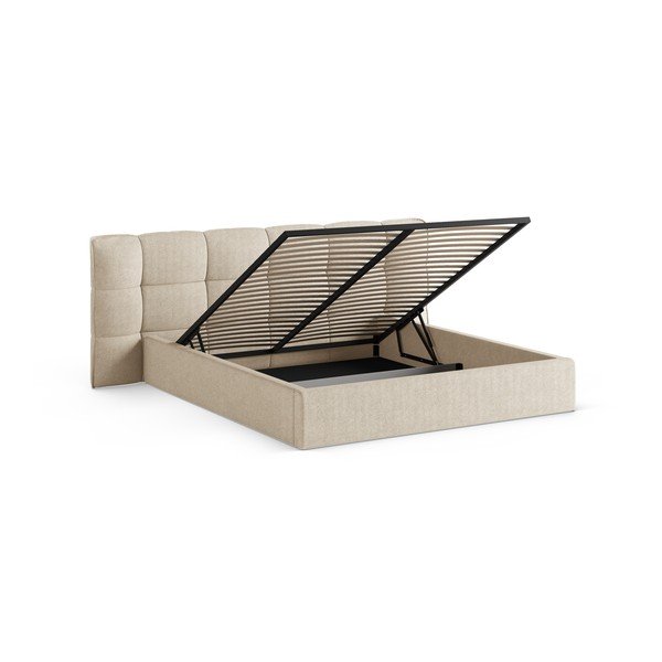 Beež polsterdatud kaheinimesevoodi koos panipaiga ja voodipõhjaga 140x200 cm Eric - Micadoni-image-2