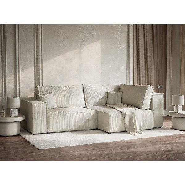 Kreemikas sametist diivanvoodi/panipaigaga nurgadiivan (parempoolne/L-kujuline) Tonga - Maison de Rêve-image-4