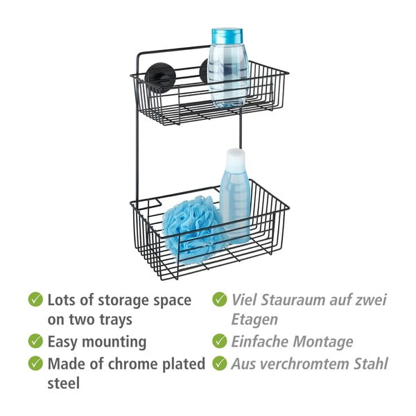 Must kahekorruseline seinale paigaldatav riiul vannitoa jaoks Vacuum-Loc® Pavia Bari - Wenko-image-2