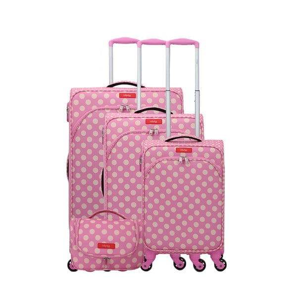 Komplekt 3 roosa pagasit 4 rattal ja kosmeetikakohver Lollipops - LOLLIPOPS