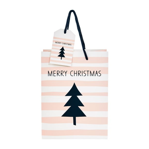 Světle růžová dárková taška Butlers Merry Christmas, výška 9,2 cm