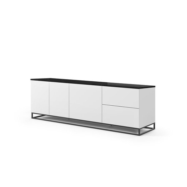 Matně bílý televizní stolek s černou deskou v mramorovém dekoru TemaHome Join, 200 x 65 cm-image-2