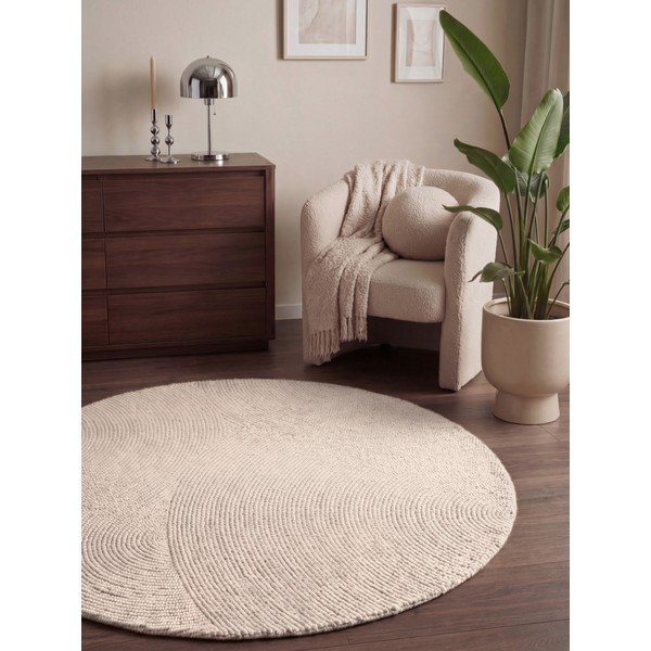 Käsitsi kootud ümmargune villane vaip ø 150 cm Eleni Natural White - Hanse Home-image-1