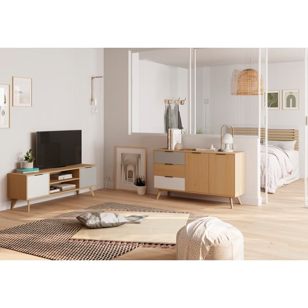 Naturaalset värvi männipuidust telerilaud 140x53 cm Elfa - Marckeric-image-1