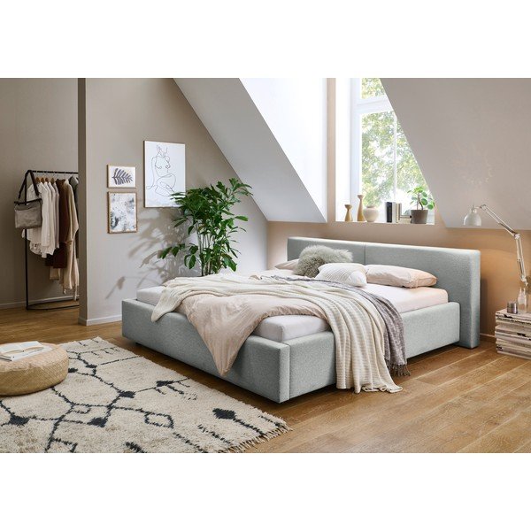 Hall polsterdatud kaheinimesevoodi koos voodipõhja ja panipaigaga 160x200 cm Cube – Meise Möbel-image-1