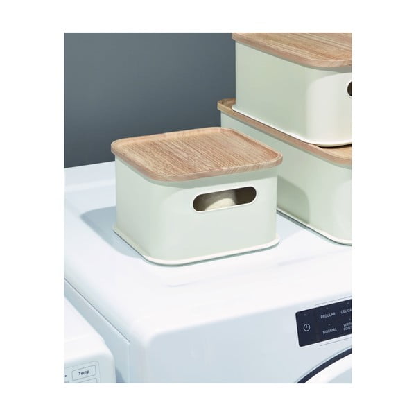 Paulownia puidust käepidemega valge hoiukarp kaanega, 21,3 x 21,3 cm Eco - iDesign-image-2