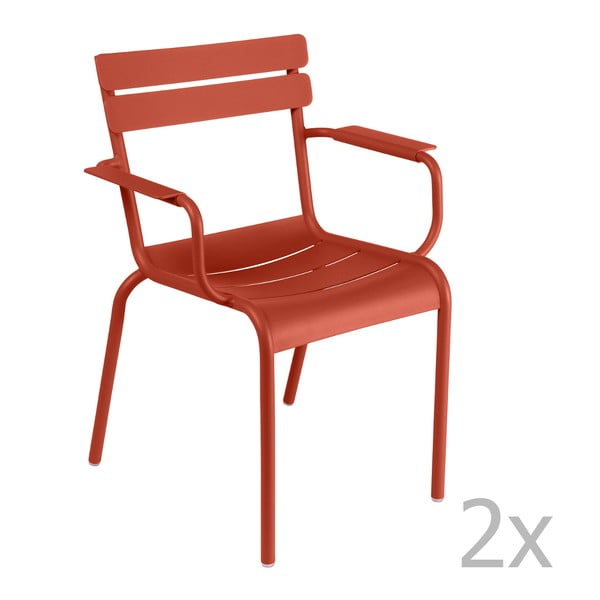 Sada 2 červenooranžových židlí s područkami Fermob Luxembourg