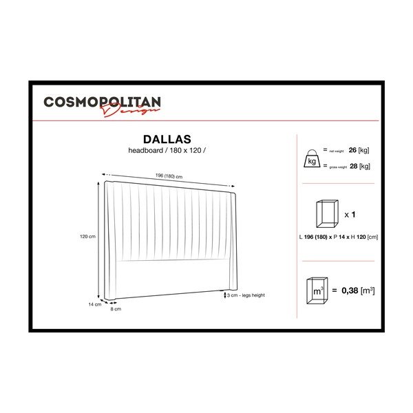 Černé čelo postele Cosmopolitan Design Dallas, 180 x 120 cm-image-4