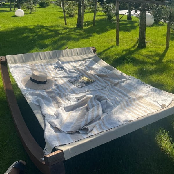 Beež linane rannatekk 140x170 cm Allure Stripe – Linen Tales-image-2