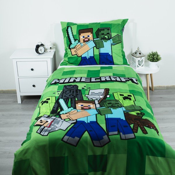 Roheline laste üheinimesevoodipesu mikrokiust 140x200 cm Minecraft Block Stack - Jerry Fabrics-image-1