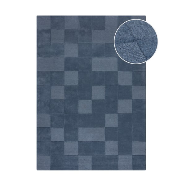 Tumesinine käsitsi kootud villane vaip 120x170 cm Checkerboard - Flair Rugs