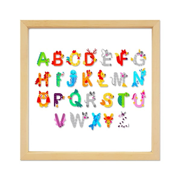 Klaasimaal puuraamiga Alphabet, 32 x 32 cm - Vavien Artwork