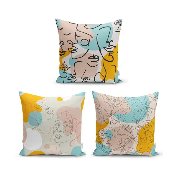 Sada 3 povlaků na polštáře Minimalist Cushion Covers Drawing Face, 45 x 45 cm