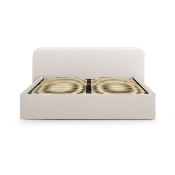 Elevandiluu värvi polsterdatud kaheinimesevoodi koos panipaiga ja voodipõhjaga 160x200 cm Elizabeth - Micadoni-image-4