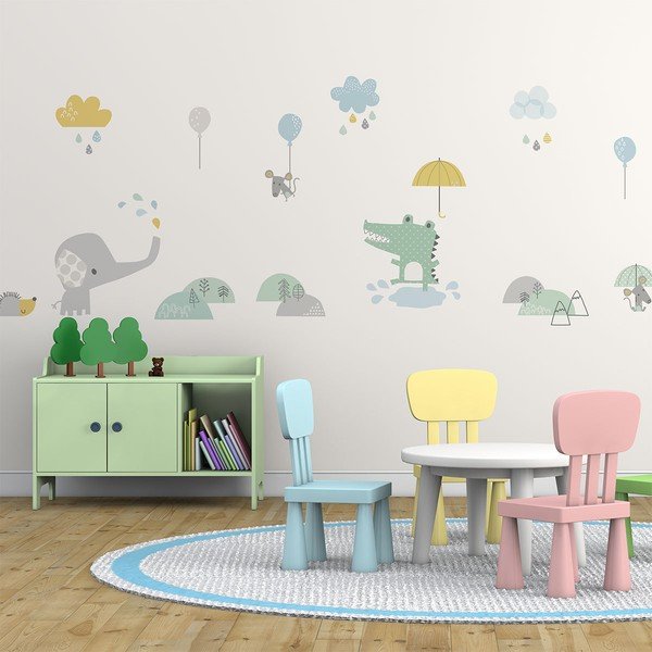 Lapsed seinakleebised Loomad vihmas - Ambiance-image-1