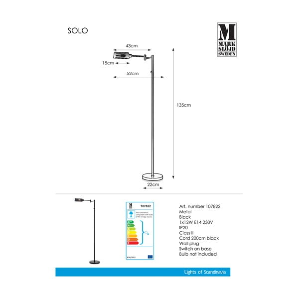Põrand Must põrandalamp, kõrgus 1,35 m Yale - Markslöjd-image-2