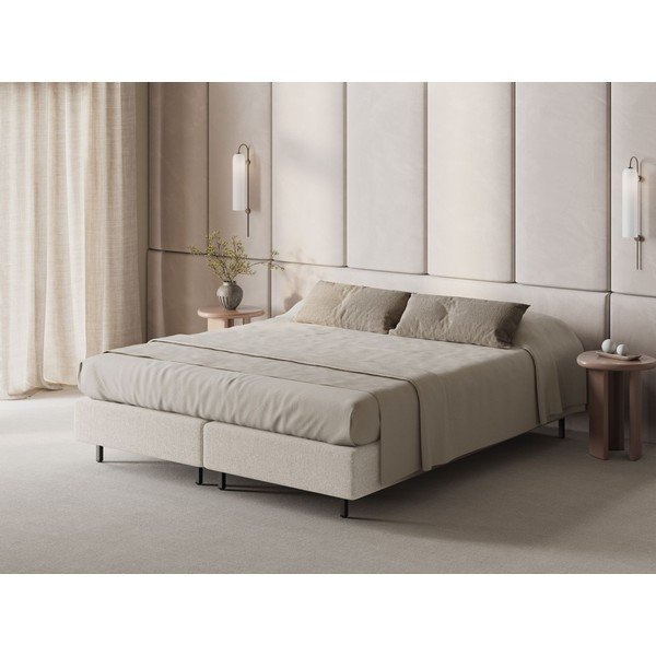 Kreem polsterdatud kaheinimesevoodi ilma peatsita 140x200 cm Whale - Micadoni-image-1