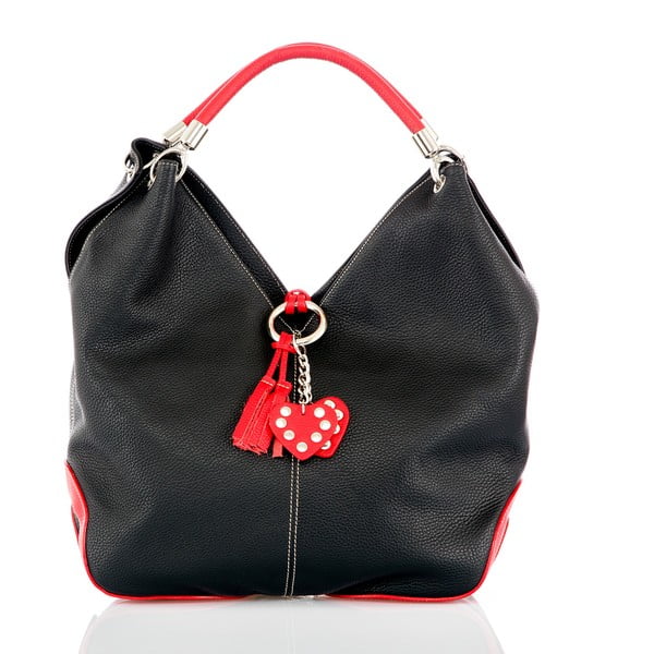 Černá kožená kabelka s detaily v červené barvě Glorious Black Amy