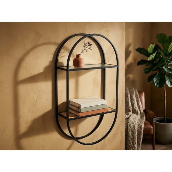 Must/naturaalse värvi astmeline metallriiul 35 cm Mataram - Premier Housewares-image-1