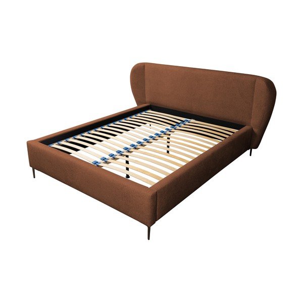 Terrakottapunane polsterdatud kaheinimesevoodi koos voodipõhjaga 160x200 cm Makana - Makamii-image-2