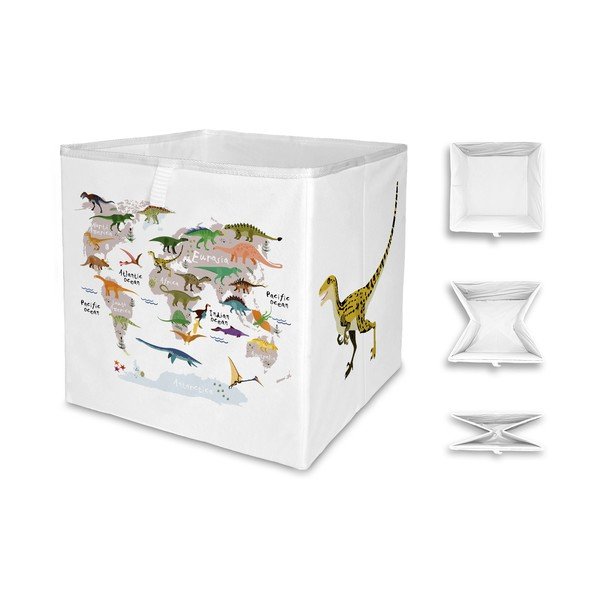 Valge riidest laste mänguasjade organisaator 32x32x32 cm Dino World Map - Butter Kings-image-2