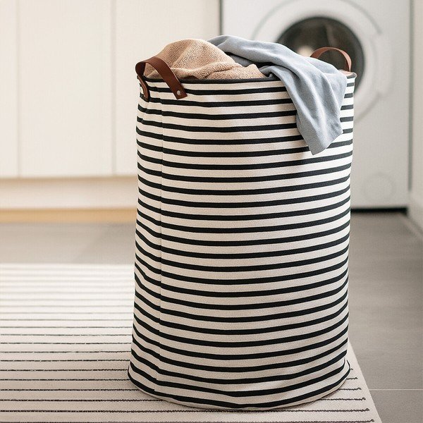 Černo-bílý pruhovaný koš na prádlo Premier Housewares Stripe, 69 l-image-1