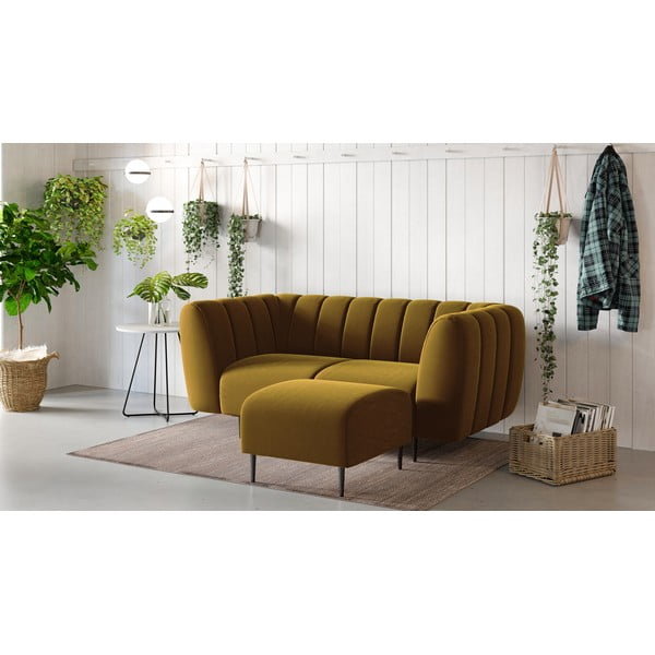 Mesi-kollane sametist jalatool Shel - Ghado-image-1