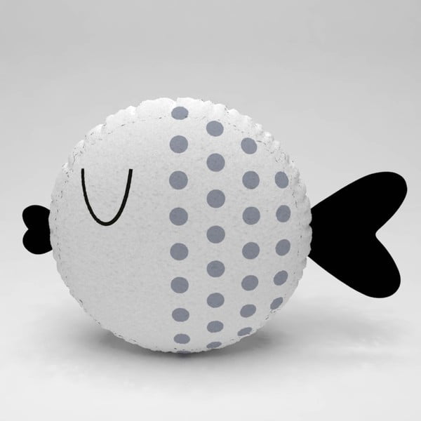 Bílý polštářek s šedými puntíky Fishie, ⌀ 32 cm