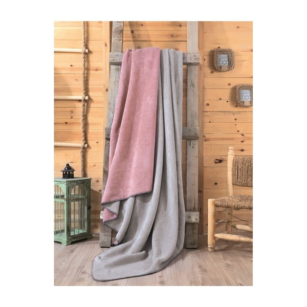 Šedo-růžová deka Mily, 200 x 220 cm