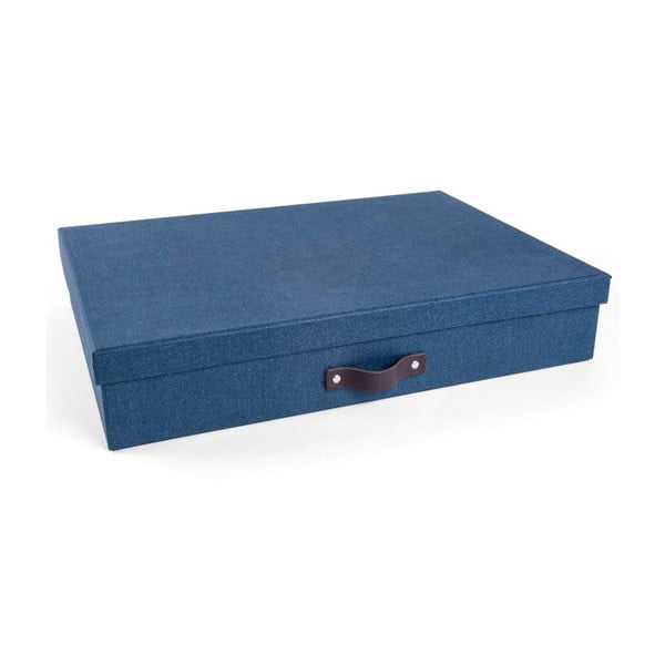 Modrý úložný box na dokumenty s koženým úchytem Bigso, velikost A3