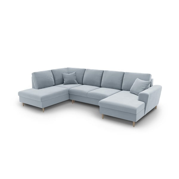 Helesinine sametist panipaigaga nurgadiivanvoodi (vasak nurk/"U"-kujuline) Kyoto - Cosmopolitan Design-image-1