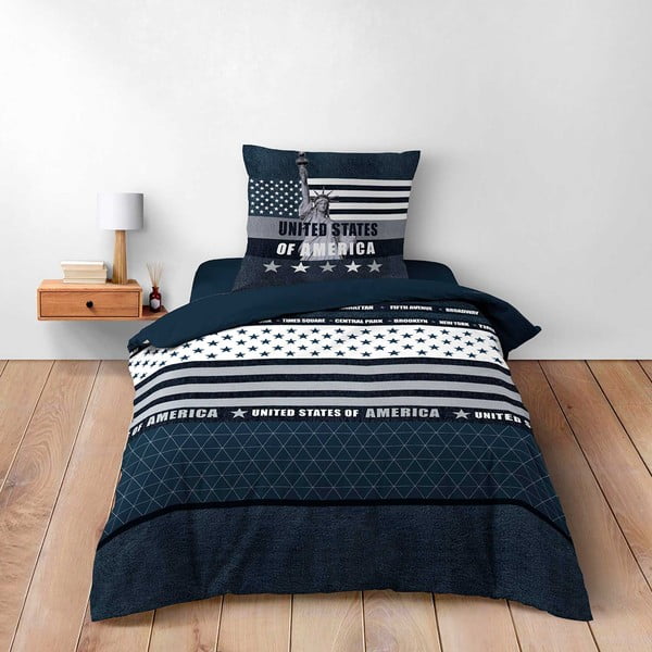 Tumesinine puuvillane voodipesu ühekohalisele voodile 140x200 cm States - douceur d'intérieur-image-1