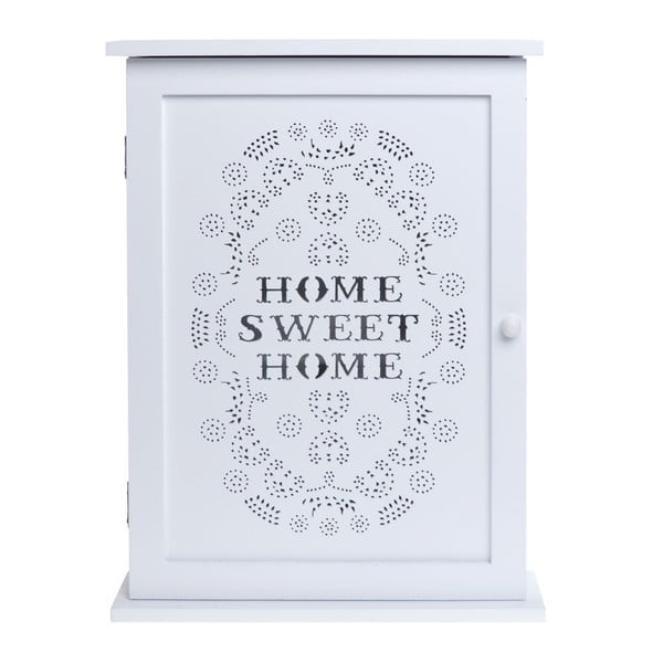 Bílá dřevěná nástěnná skříňka na klíče Ewax Home Sweet Home