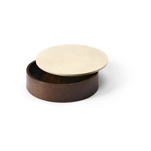 Pruun/kreem puidust/öko-nahast dekoratiivne hoiukarp koos kaanega ø 11x3,5 cm Circle Nupo - LIND DNA-image-1