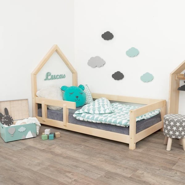 Přírodní dětská postel domeček s levou bočnicí Benlemi Poppi, 80 x 160 cm
