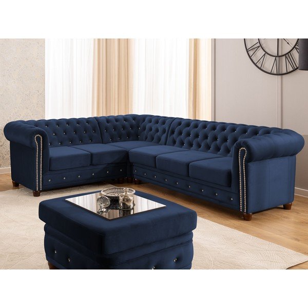 Sinine sametist nurgadiivanvoodi (vasak nurk/L-kujuline) York Blik - Ropez-image-1