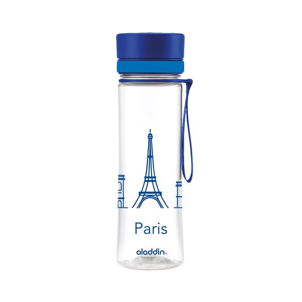 Láhev na vodu s modrým víčkem a potiskem Aladdin Aveo Limited Paris, 600 ml