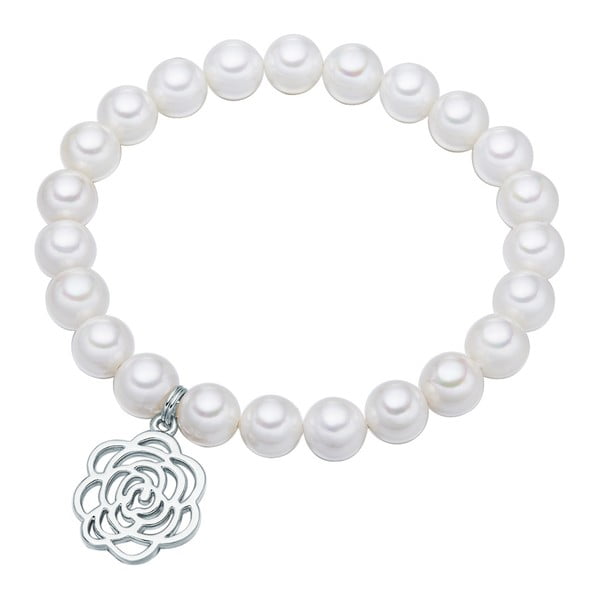 Bílý perlový náramek Pearls of London Flower, délka 19 cm