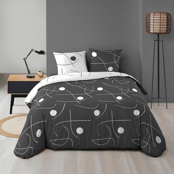 Valge/tumehall 3-osaline kaheinimese/eriti pikk mikrokiust tekikott 240x220 cm Sonate - douceur d'intérieur-image-2