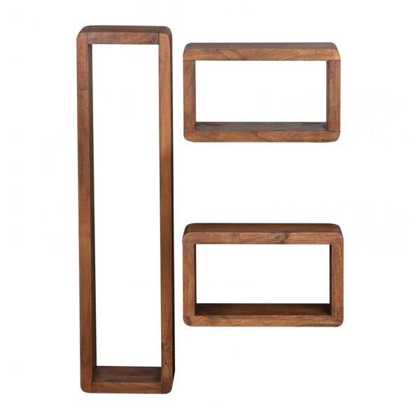 Sada 3 nástěnných polic z masivního sheeshamového dřeva Skyport BOHA-image-2